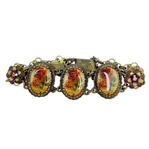 Michal Negrin Flower Crystal Link Victorian Style Bracelet Roses Floral Design